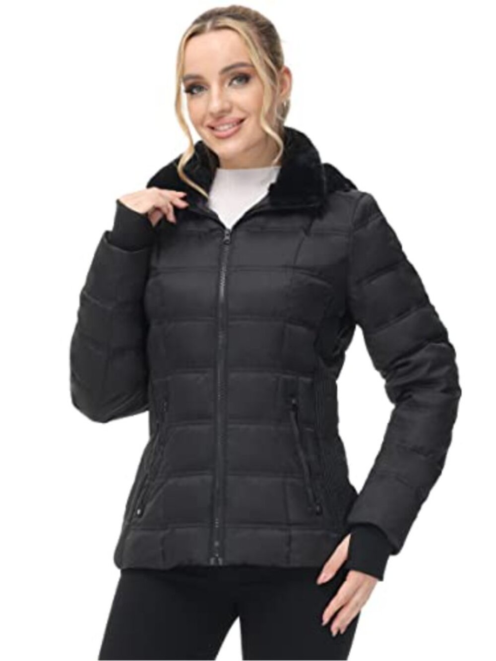Women's Winter Down Puffer Jacket Warm Hooded Water Repellent Coat